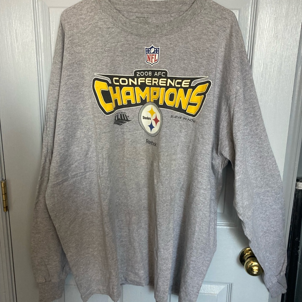 Reebok Gray AFC Champions Long Sleeve Shirt Pittsburgh Steelers size XXL